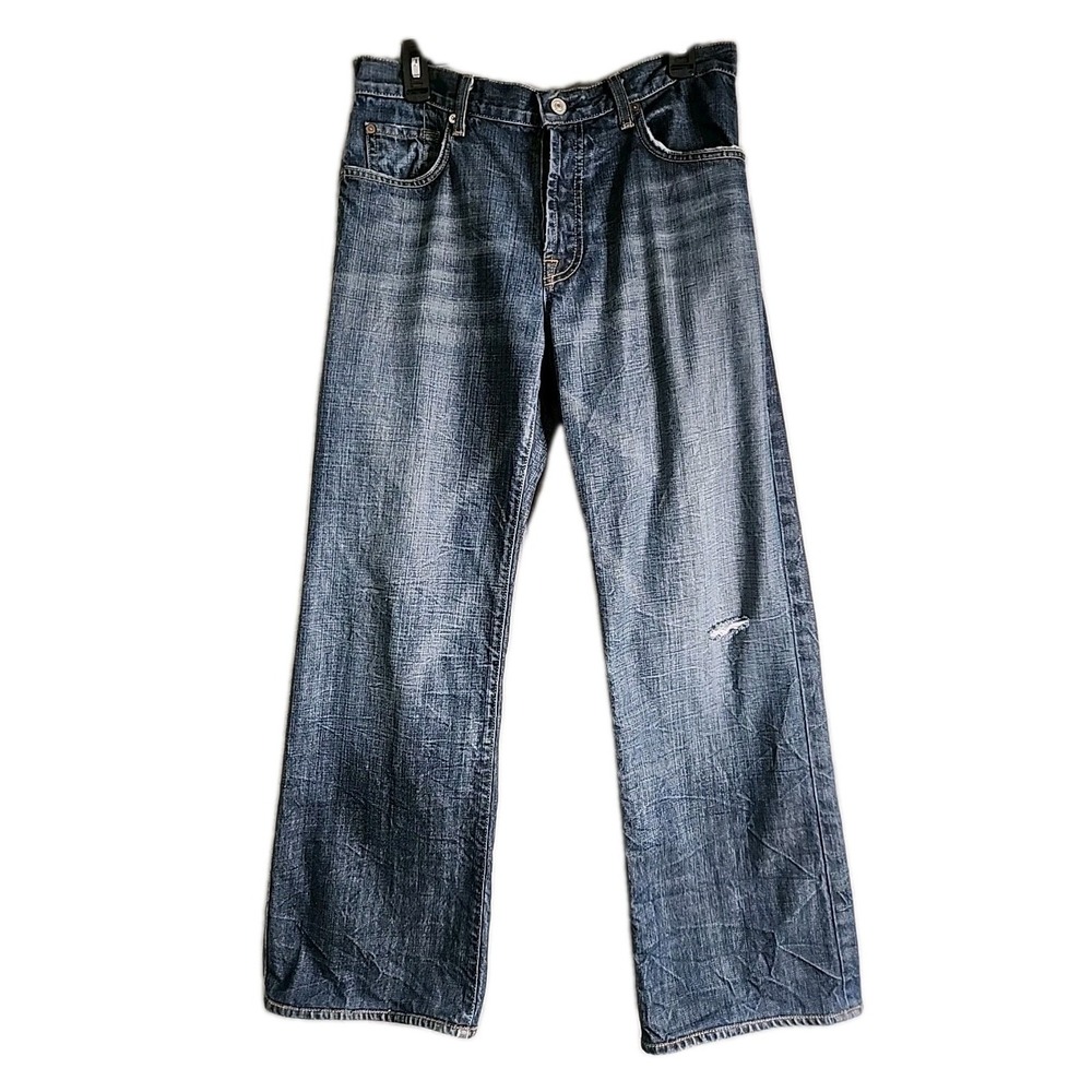 7 For All Mankind Seven Jeans Button Fly Relaxed Size 34 Dark Blue  **FLAWS**